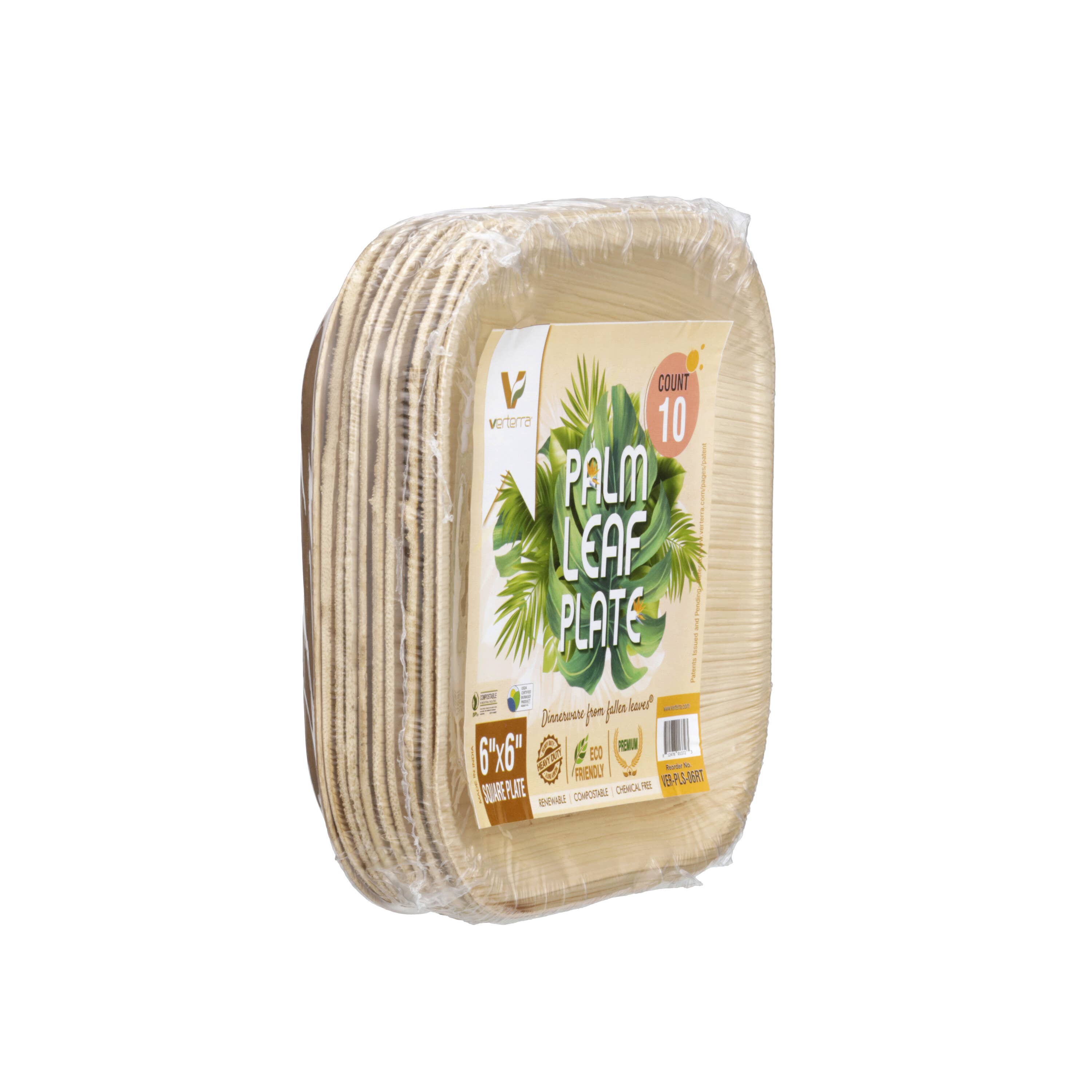 VerTerra Dinnerware – wholesale Disposable plate – 6" x 6" VerTerra Square Palm Plates2