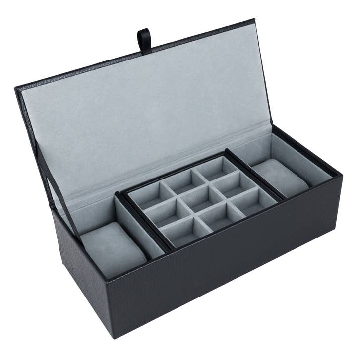 Black Leatherette Watch & Cufflink Storage Box for wholesale by Dalaco - incorporating David Aster