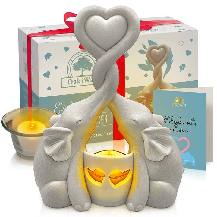 Elephant Love LED Candle Holder Statue for wholesale by OakiWay