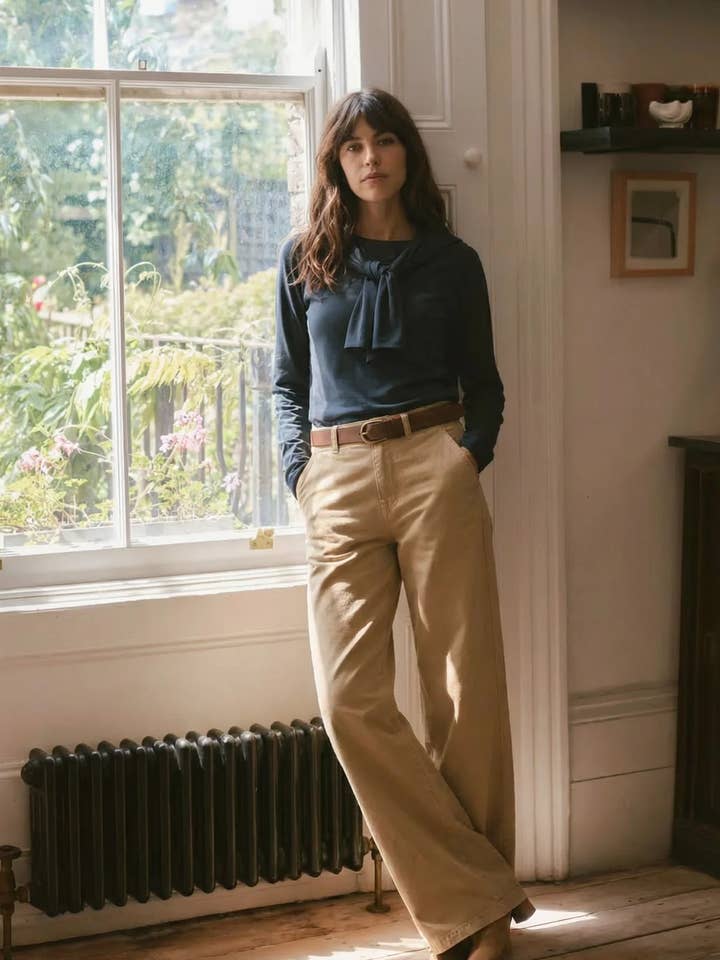 Flora Stretch High Rise Trouser, Almond Buff for wholesale by Oliver Logan