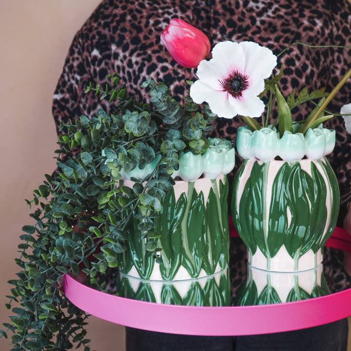 Housevitamin bv - Wholesale Vase - Vase- Tulips- Dolomite- Mint/ Green-14x14x18cm4