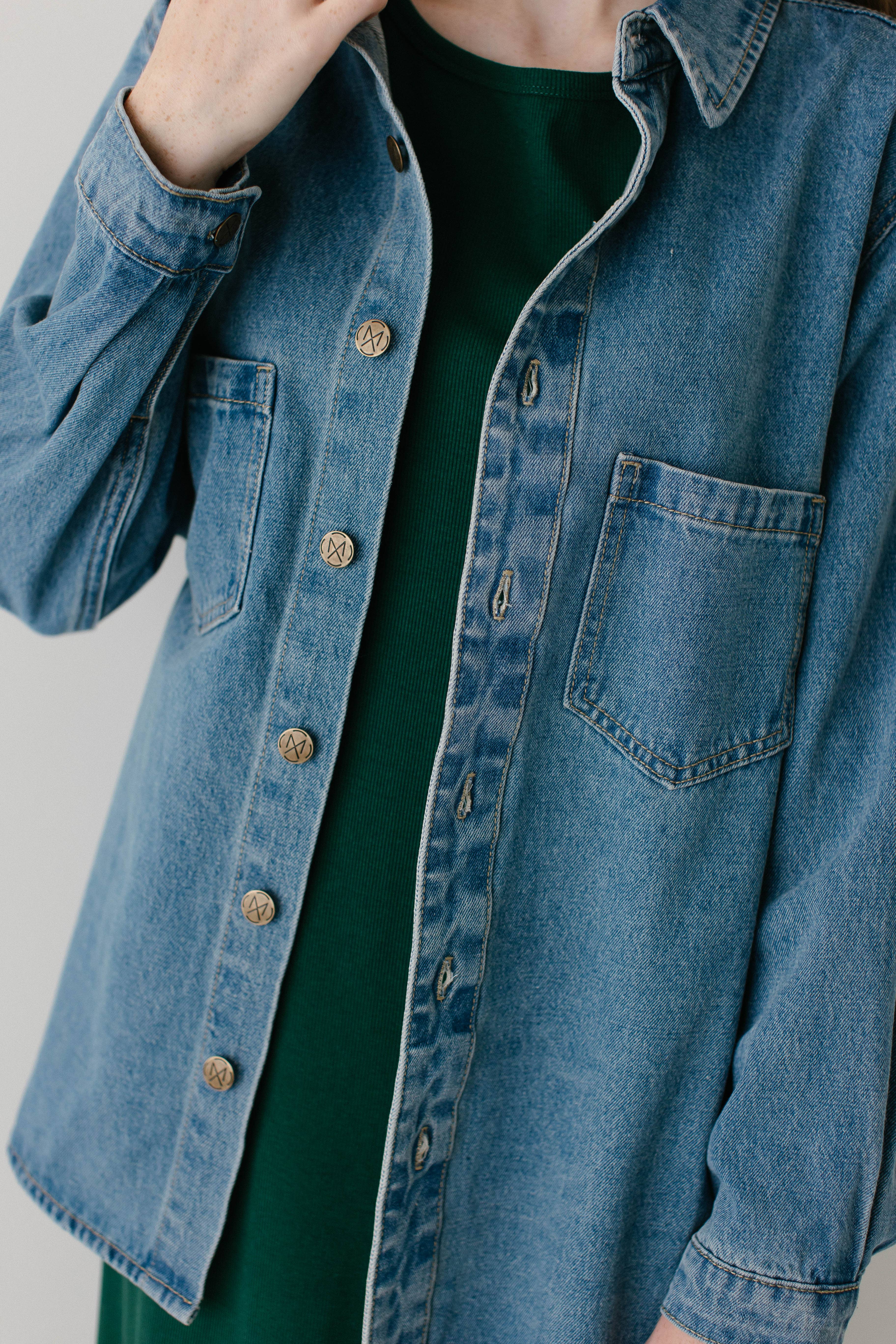 Medium Wash 'Kerry' Cotton Denim Overshirt for wholesale on Faire7