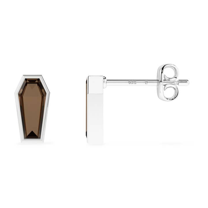 Coffin Shape Natural Smoky Quartz Silver Stud Earrings for wholesale by Nature Crafts