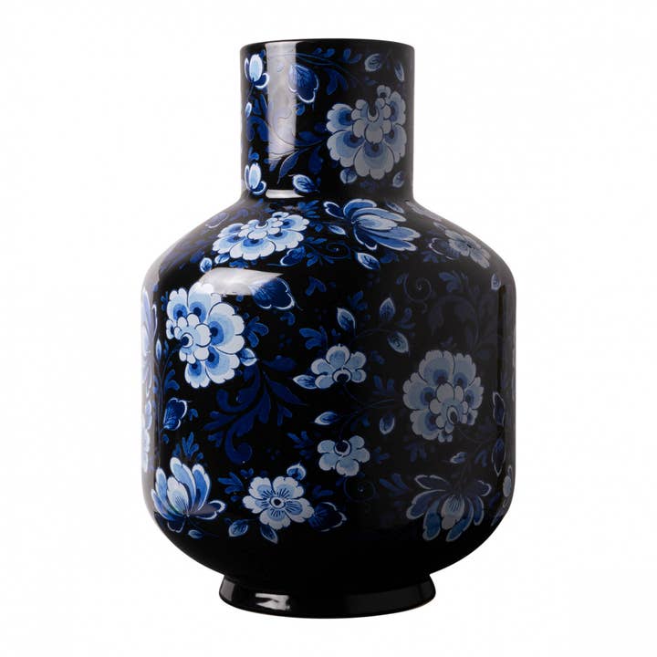 High ball vase allover flower black for wholesale by Heinen Delfts Blauw