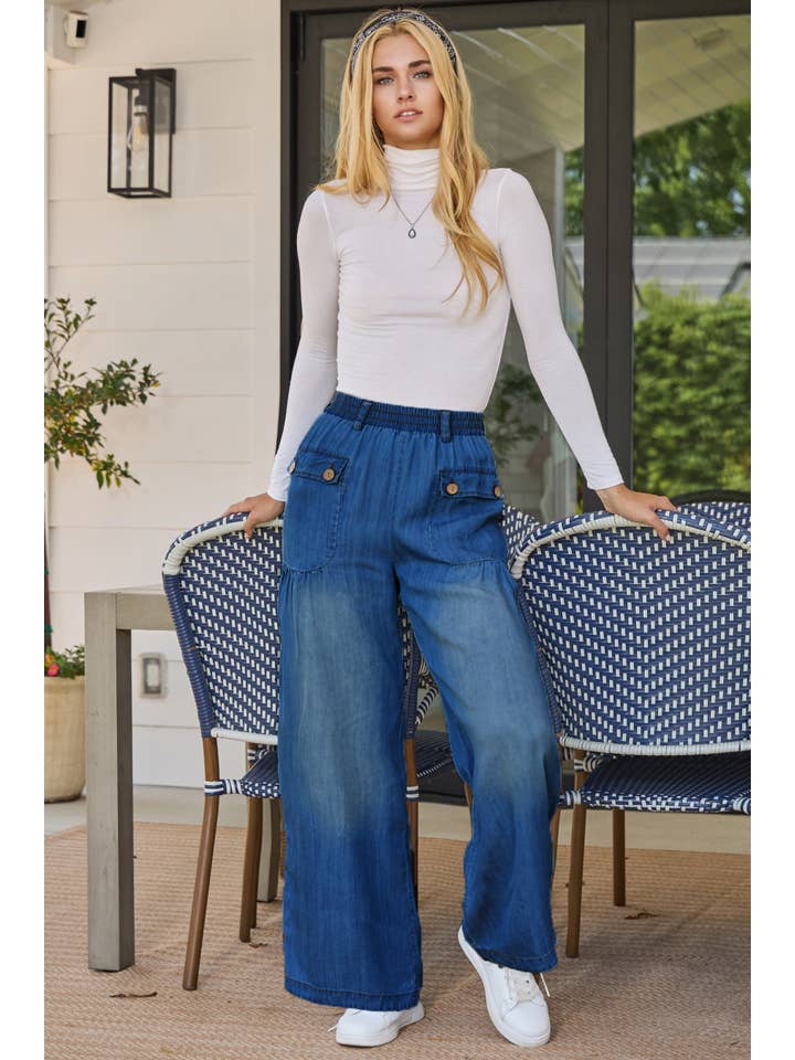 Oddi - Wholesale Jeans - Women's - Washed Chambray Denim Cargo Pocket
