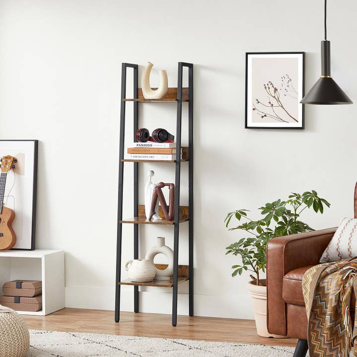 4-Tier Slim Ladder Shelves with Metal Frame- for wholesale by Greenwestons