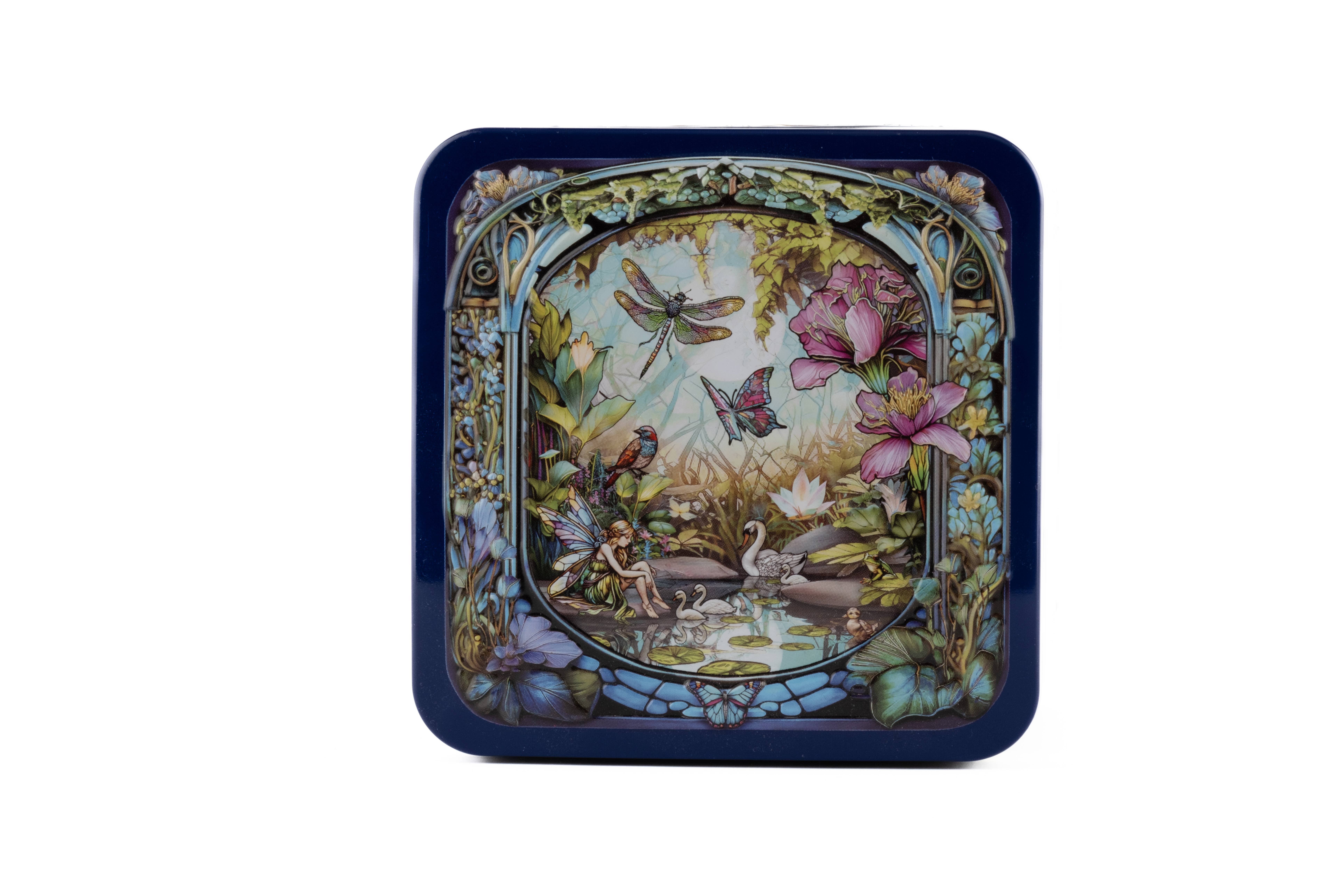 Churchill's Confectionery – wholesale Biscuit – Lily Pond Gift Tin with Mini White Choc & Raspberry Biscuits2