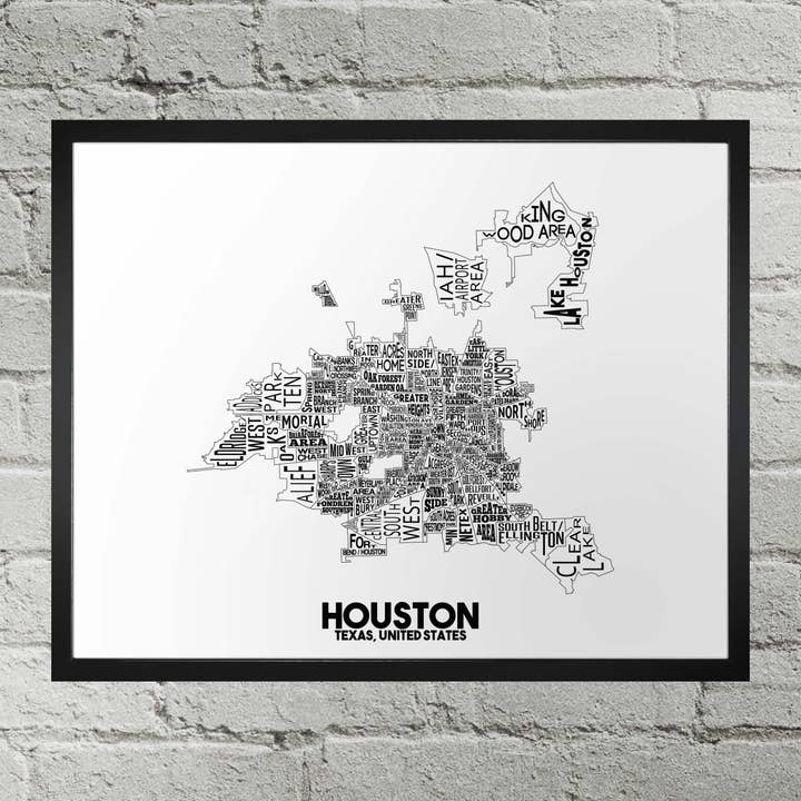 Impressão do mapa da cidade de tipografia do bairro de Houston Texas por atacado de Damon D Chan