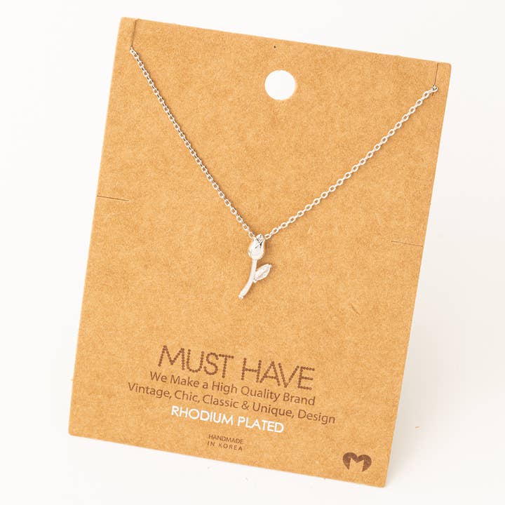 Fame Accessories - Wholesale Pendant/Charm Necklace - Dainty Tulip Flower Pendant Necklace