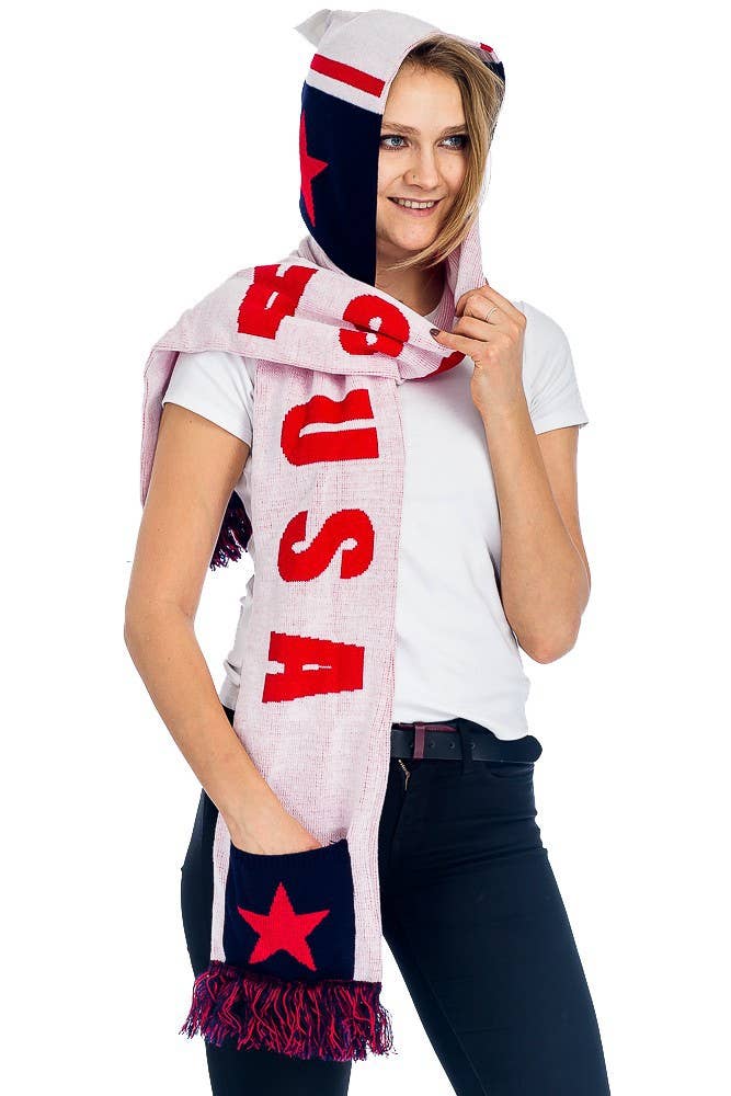 Cap Zone – wholesale Scarf – Women's – USA Knit Fringe Trim Hooded Scarf with Hoodie1