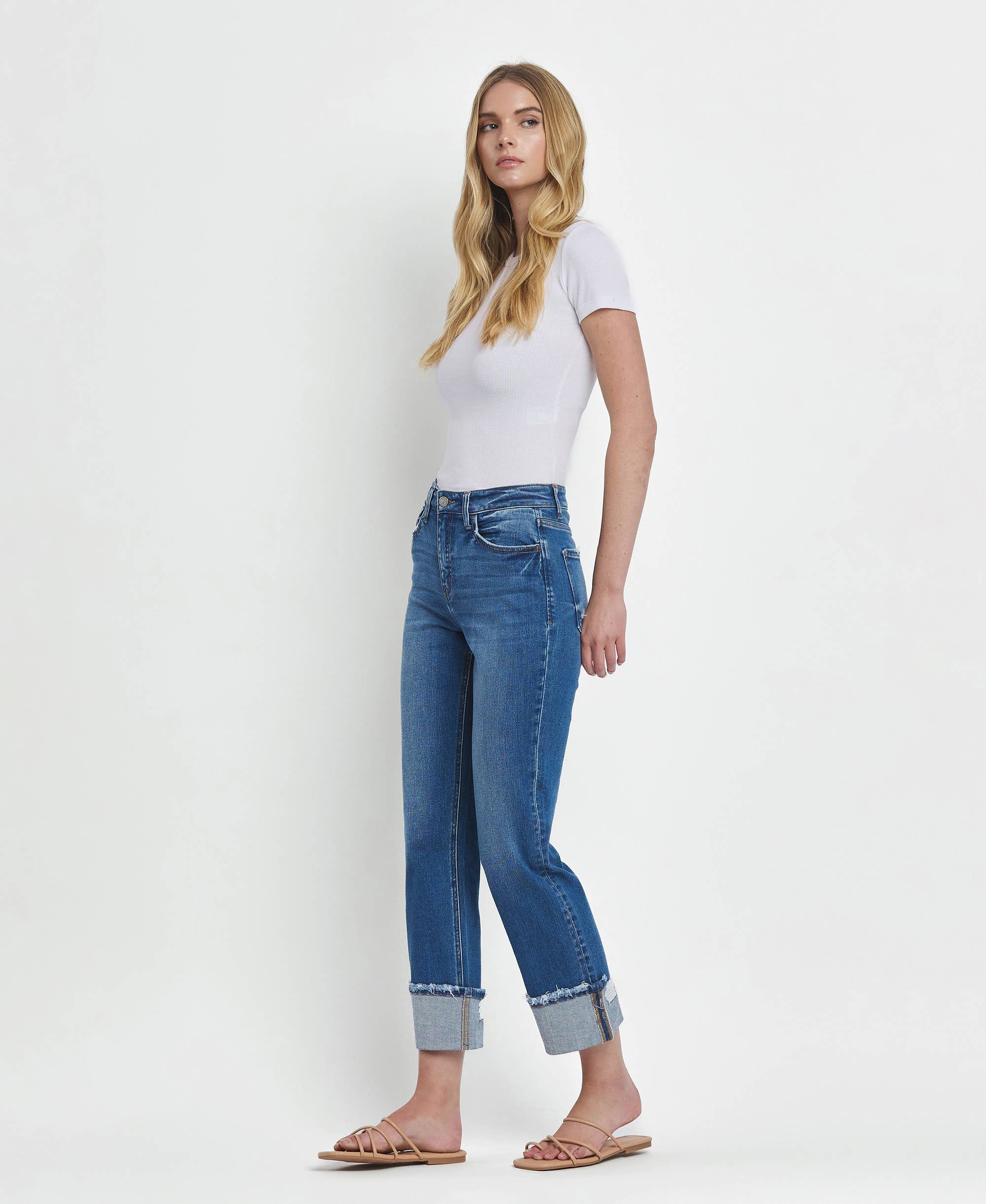 DAPHNE HIGH RISE CUFFED STRAIGHT JEANS T6600 for wholesale on Faire12