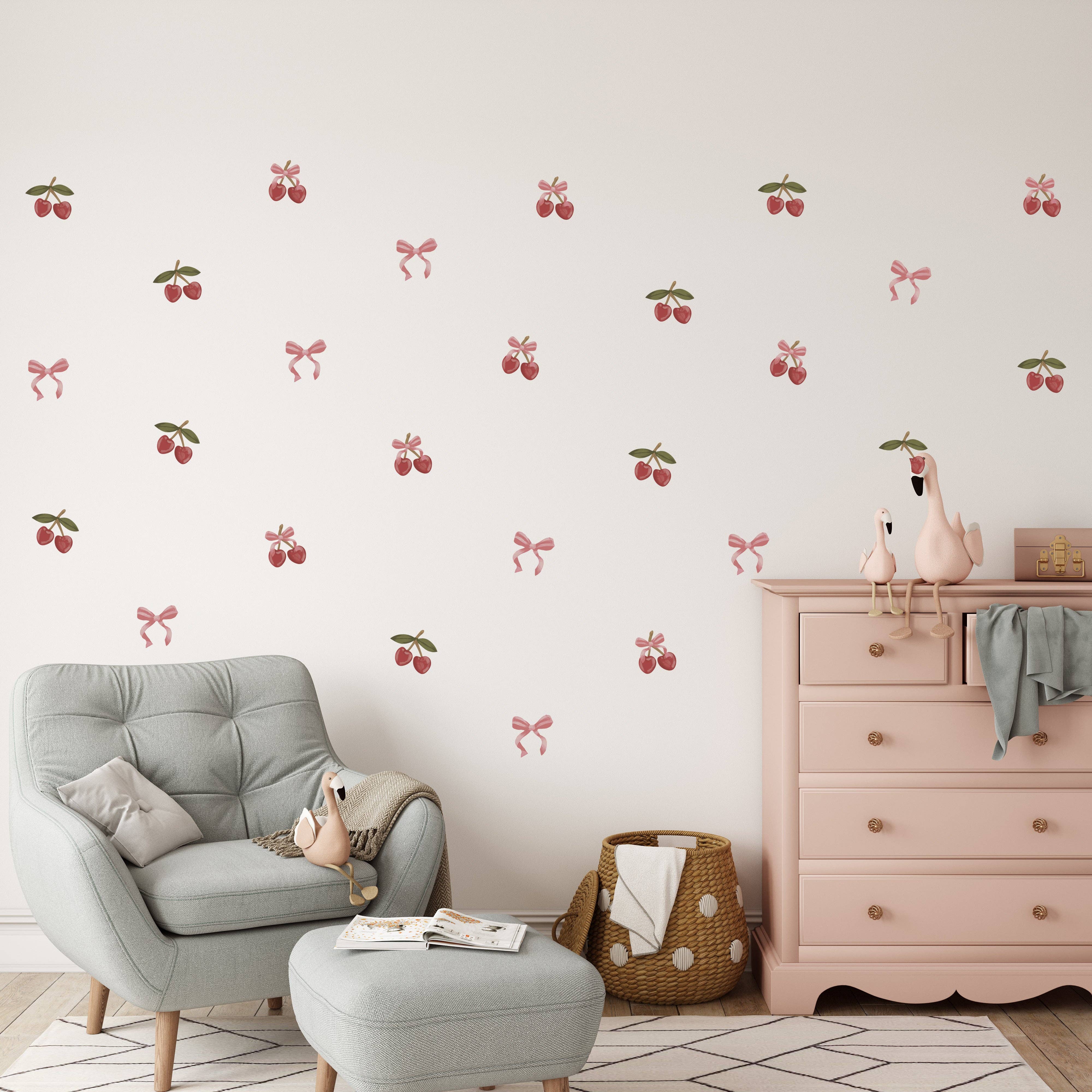 Cherrypick – wholesale Wall decal/stickers – Peel & Stick Fabric Wall Stickers - Cherries & Bows4