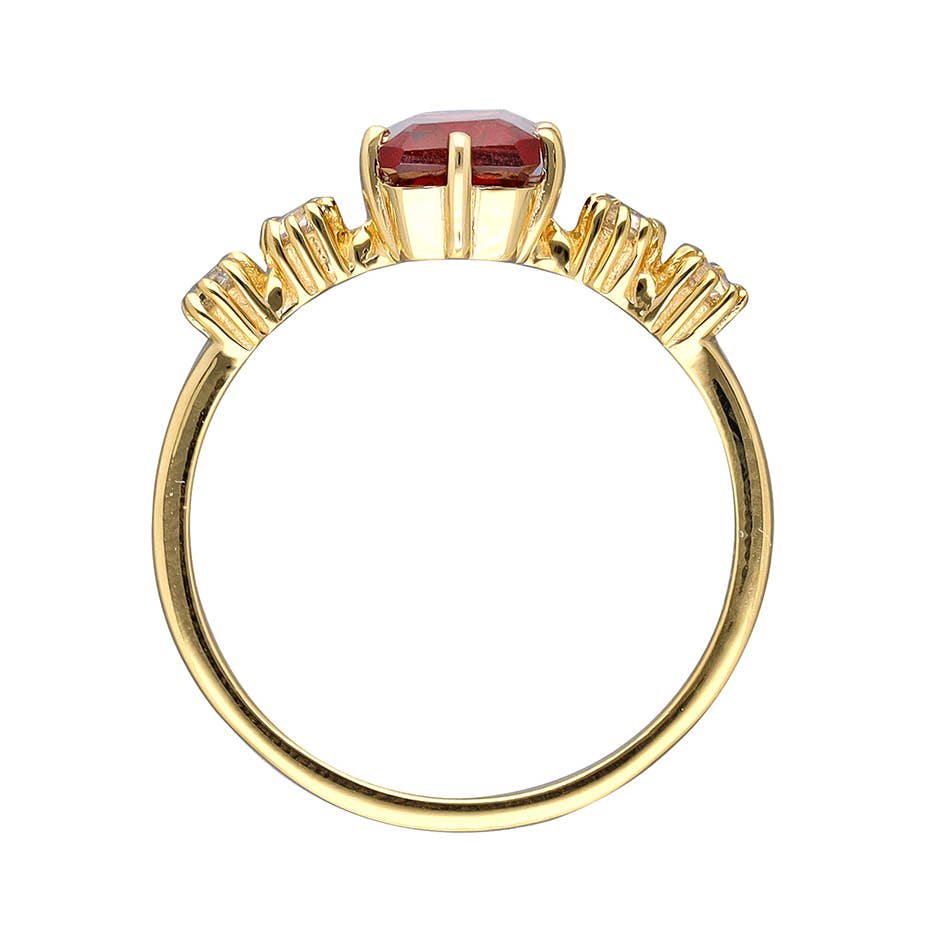Tiramisu - Wholesale Single Stone/Solitaire Ring - 14K Gold Plated  Over Silver Garnet Solitaire Ring2