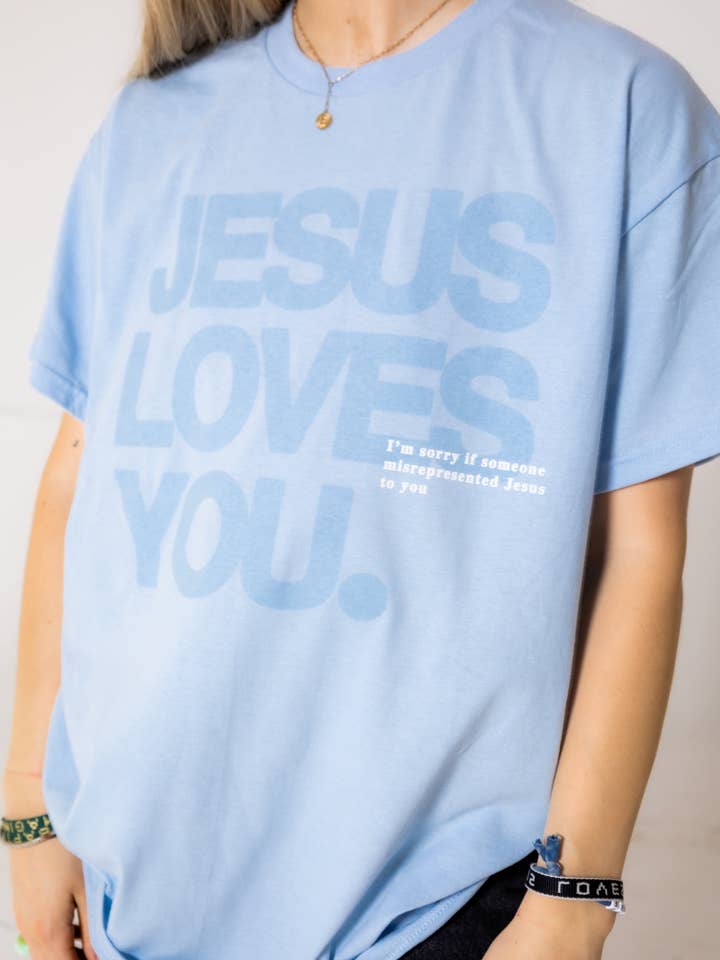 Jesus Loves You Company - Wholesale T-Shirt (Graphic) - Unisex - Sky Blue || Monochrome "I'm Sorry" Tee