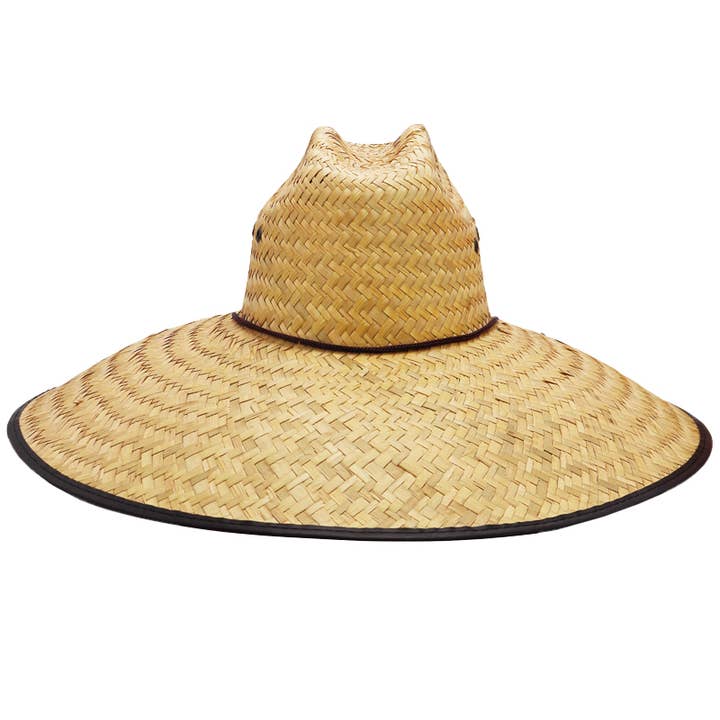 Garniture en cuir marron foncé Chapeau de sauveteur en paille extra large avec garniture en cuir végétalien en vente sur Faire2