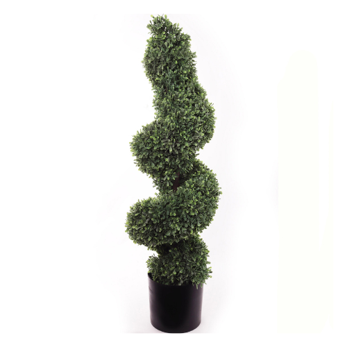 Larksilk – wholesale Artificial plant – Spiral Boxwood Topiary Tree In Black Pot - 36In.0