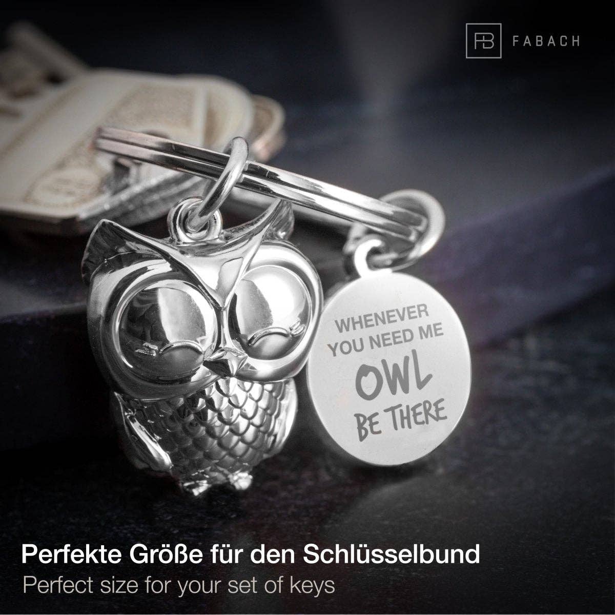 FABACH – Die Schlüsselanhänger-Schmiede – wholesale Nyckelring - Unisex – Nyckelring 'Owl be there' med uggla och gravyr – söt ugglelyckoamulett7