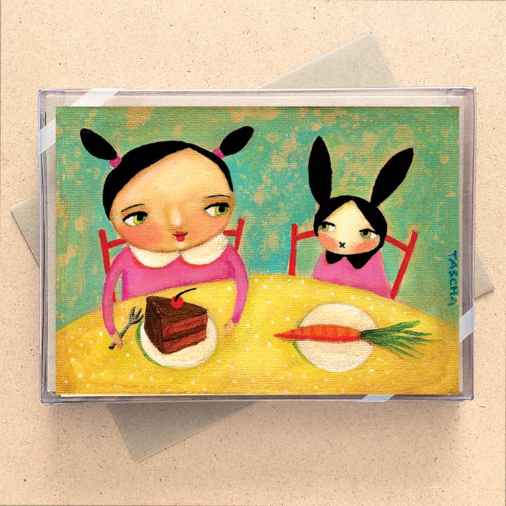 Bunnies Dessert Carrot Cake Mini Boxed Cards for wholesale by Allport Editions