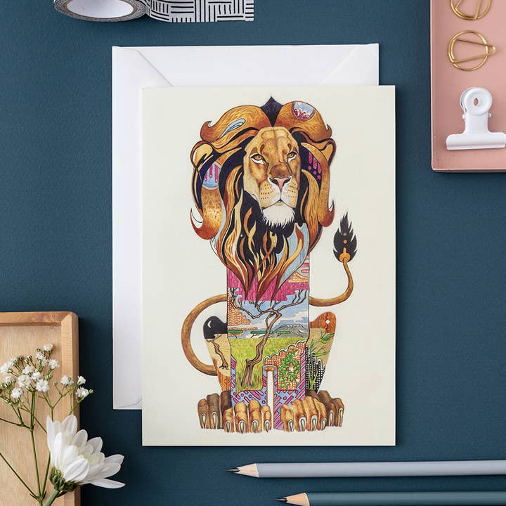 Daniel Mackie Lion Watercolour Greeting Card for wholesale by The DM Collection ( We cover US import Duties)