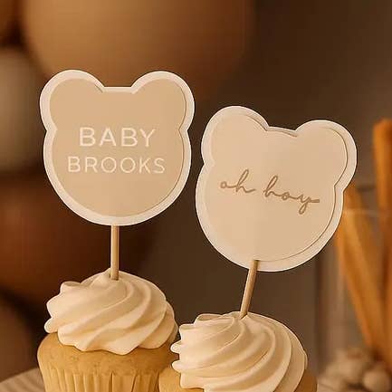 Teddy Bear Cupcake Toppers for Baby Shower and 1st Birthday for wholesale by Uncouth Coco