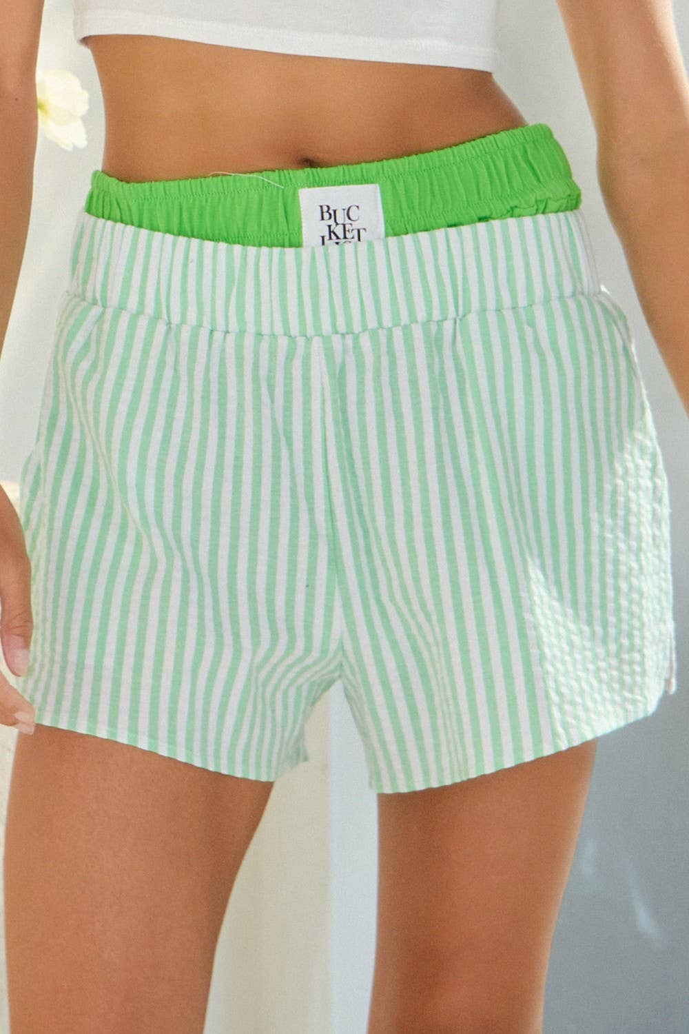 BUCKETLIST INC - Wholesale Shorts - Women's - P5492-1B Waist Double Elastic Banded Boxer Stripe Shorts 7