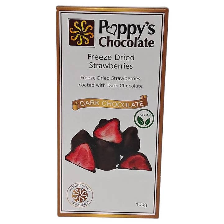 Poppy's Chocolate - Wholesale Chocolate-covered sweets - Dark Chocolate coated Freeze dried Strawberries 100g3
