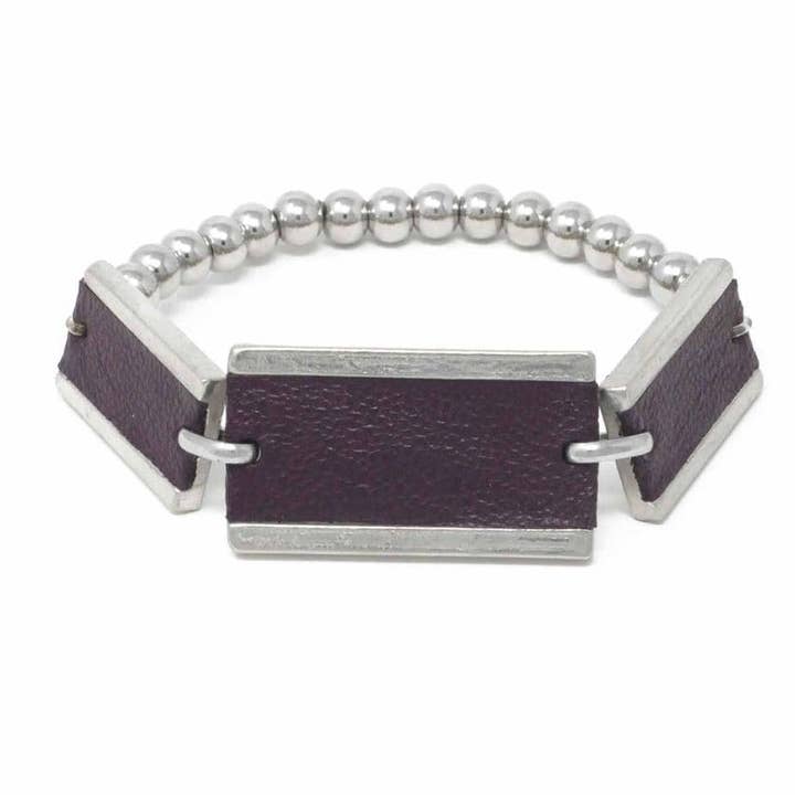 Rechteckiges Kugelarmband aus Leder und Stahl Burgunderrot für den Großhandel von Sobo & Co Jewellery