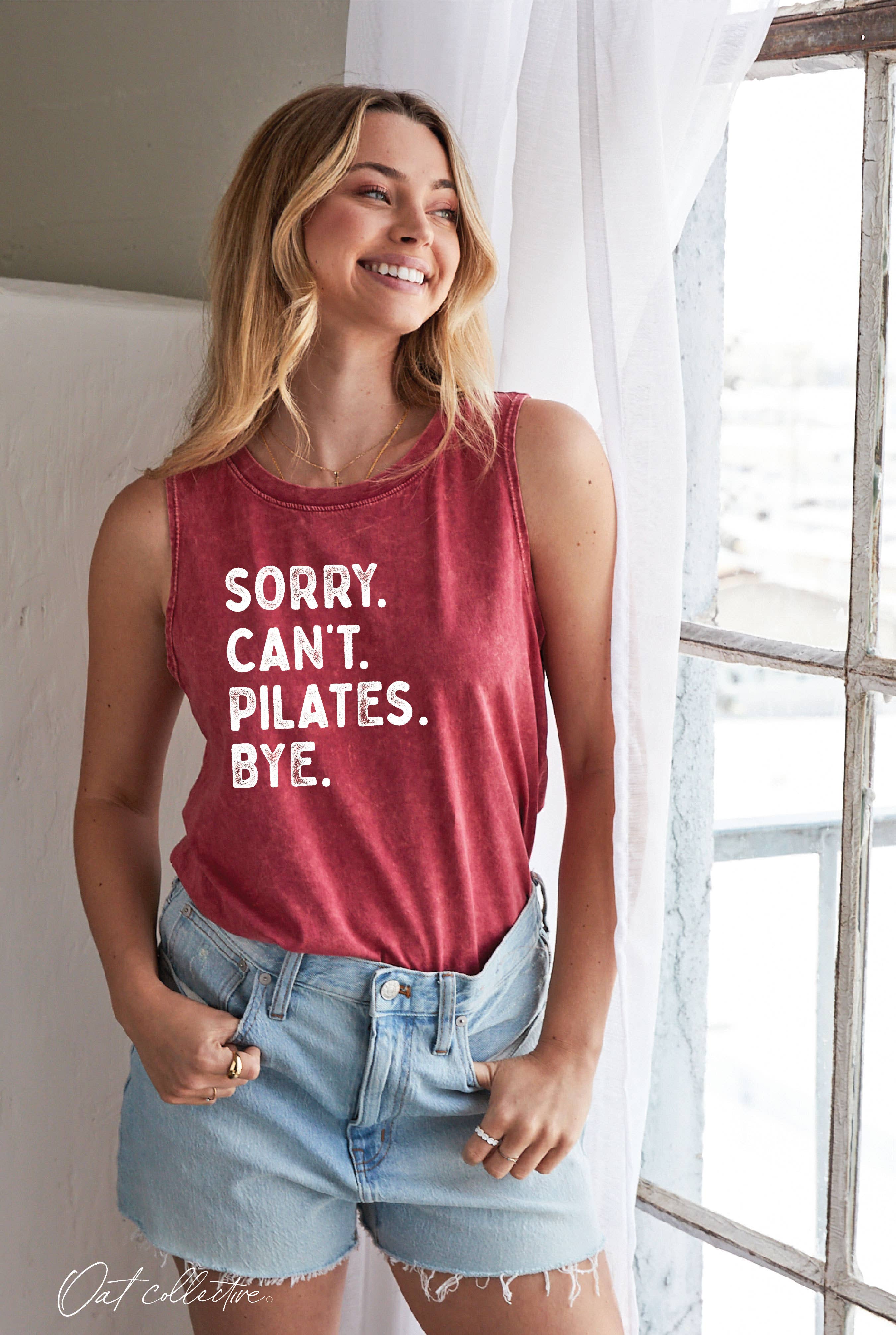 OAT COLLECTIVE - Wholesale Tank Top - Women's - SORRY CAN'T PILATES BYE Mineral Graphic Tank Top1