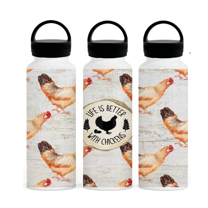 Bouteille d'eau 32 oz - La vie est meilleure avec les poulets pour la vente par Dusty & Delilah Designs