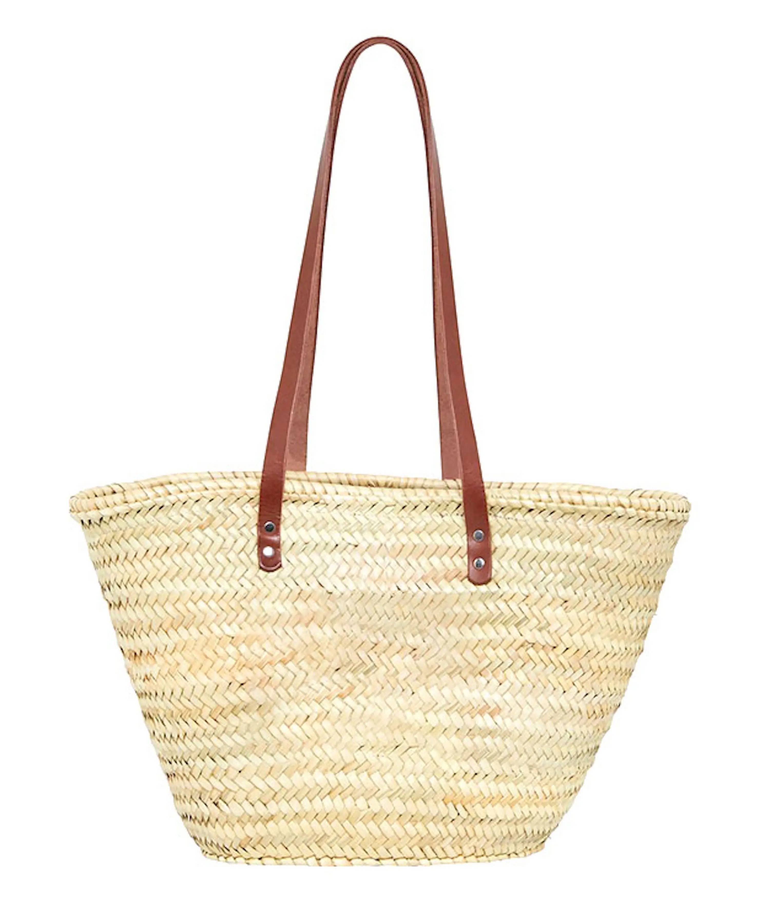 NomadWeave Ltd – wholesale Beach bag –  French Basket Straw Bag with Leather Handles -Market Basket0