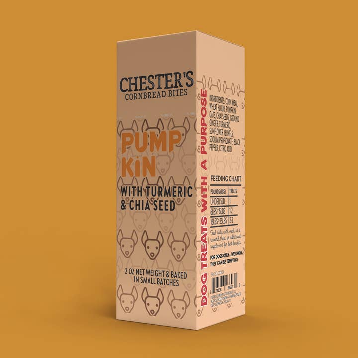 CHESTER'S PUMPKIN AND CHIA SEED CORNBREAD BITES DOG TREATS for wholesale by Chester's Dog Treats, LLC