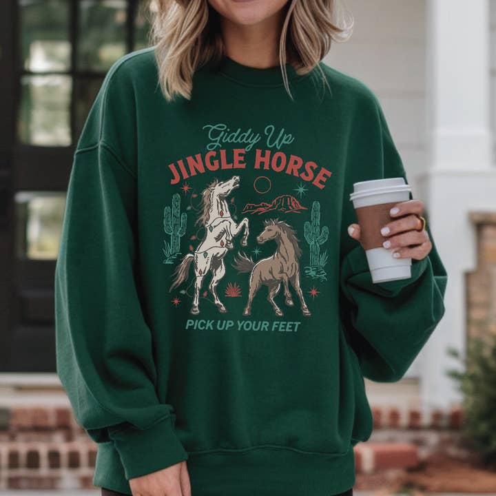 Holiday Western Graphic Crewneck - Jingle Horse Sweatshirt for wholesale by Homeward Threads