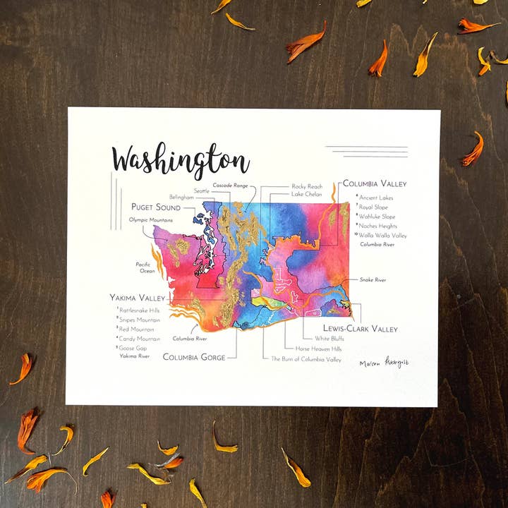 Washington Wine Map - Print for wholesale by Modern Hobbyist