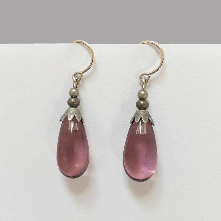 Owen Glass Collection - Wholesale Hangende/ronde oorbellen - SILVER BRIGHTS 17 - MAUVE DUITSE GLAZEN OORBELLEN, ZILVER1
