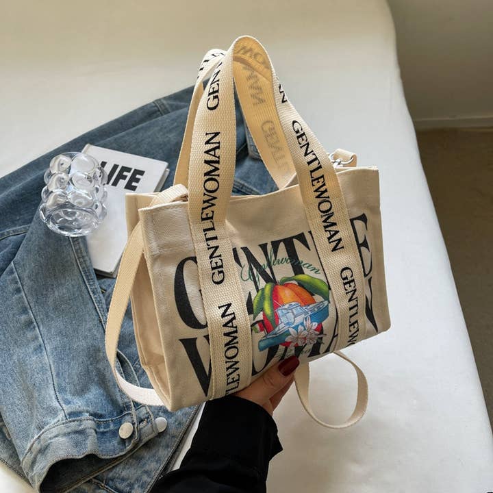 ACCITY - Wholesale Tote Bag - Women's - CASUAL PRINTED LETTER CANVAS BAG_CWAB26745