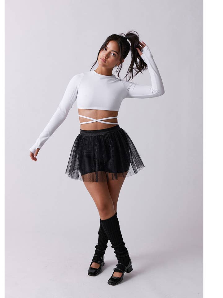 Ribbed Long Sleeve Crop Top White for wholesale by Aspparel