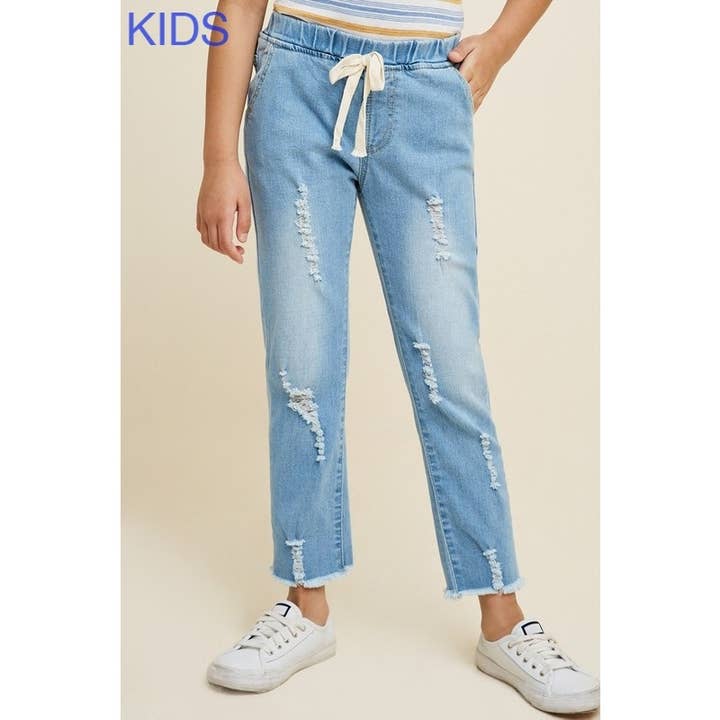 Paperdoll - Wholesale Jeans - Kids - Girls Distressed Drawstring Denim Jeans