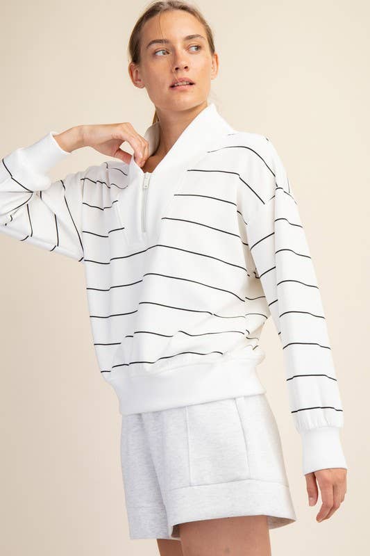 Sunday Morning - Wholesale Jacket - Women's - J0332PL37 PLUS STRIPE V-NECK MODAL POLY SPAN SCUBA JACKET 34