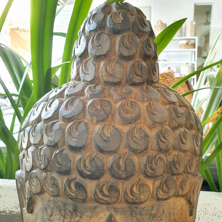 Maison Bedouin – Engroshandel Skulptur – Stort Buddha-hoved i træ brun på stativ3