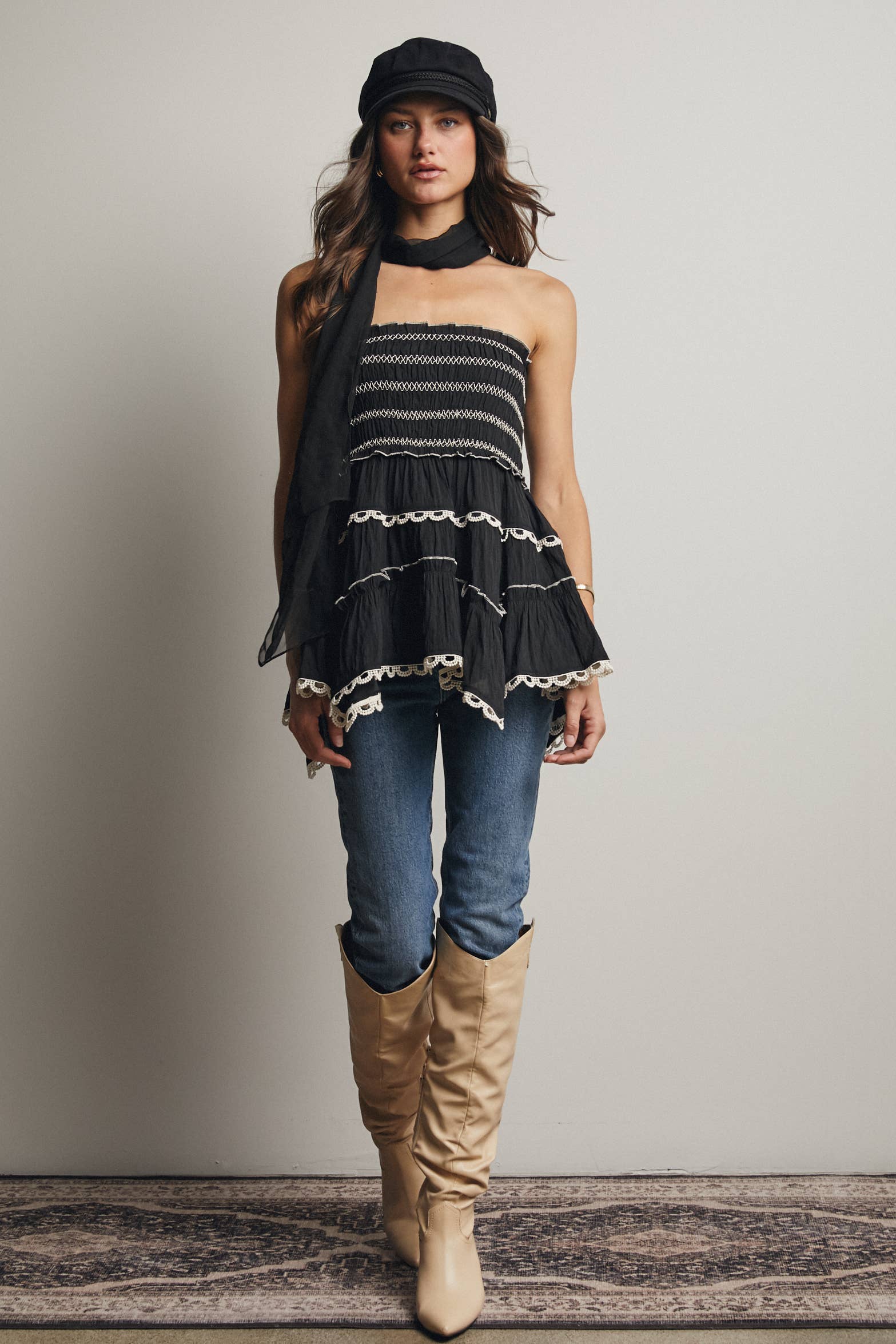 Forte - Wholesale Skirt - Women's - Smocked Ruffle Convertible Skirt/Top FSK00089