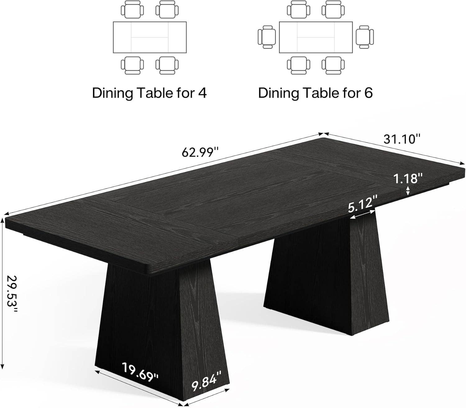 Wooden Dining Table for 6 with Heavy Duty Legs Black for wholesale on Faire1