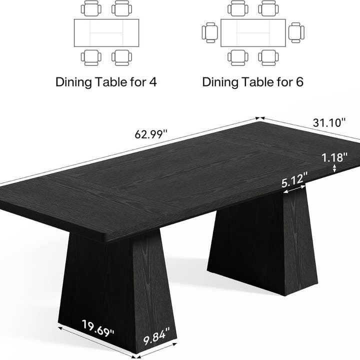 Wooden Dining Table for 6 with Heavy Duty Legs Black for wholesale on Faire1
