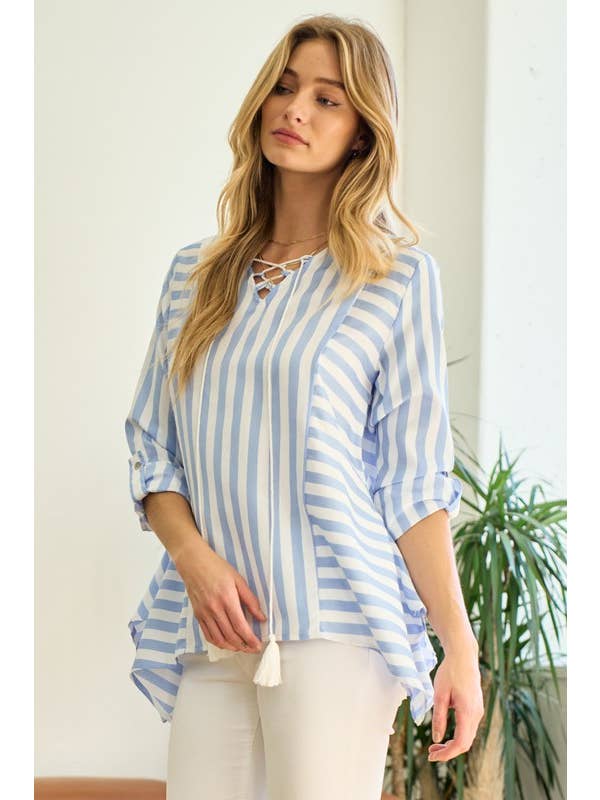 Weiß/Blau Streifenbluse Shark Bite - 12099T für den Großhandel auf Faire5