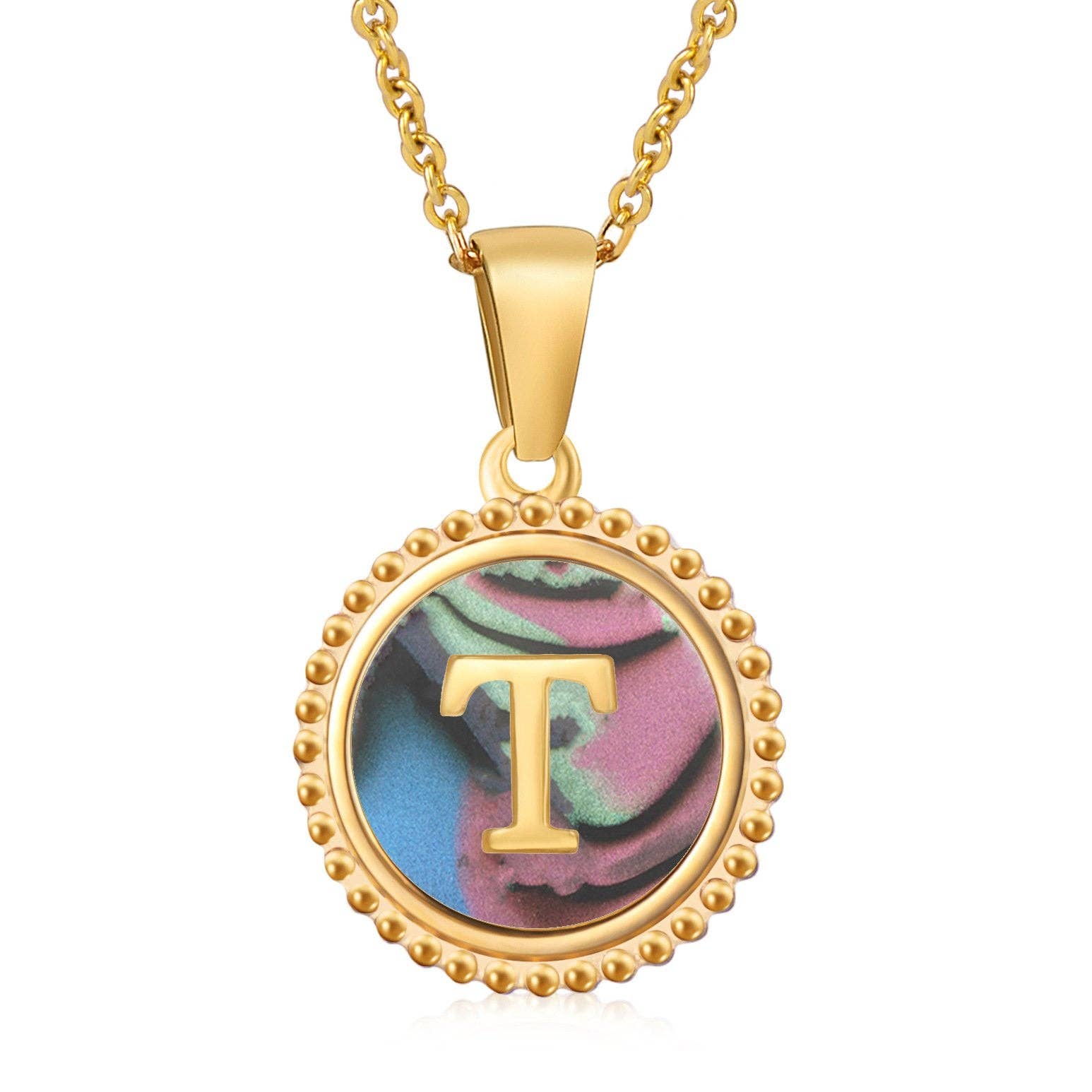 Mio Queena - Wholesale Pendant/Charm Necklace - Colored Shell Initial Gold-plated Stainless Steel Necklace19