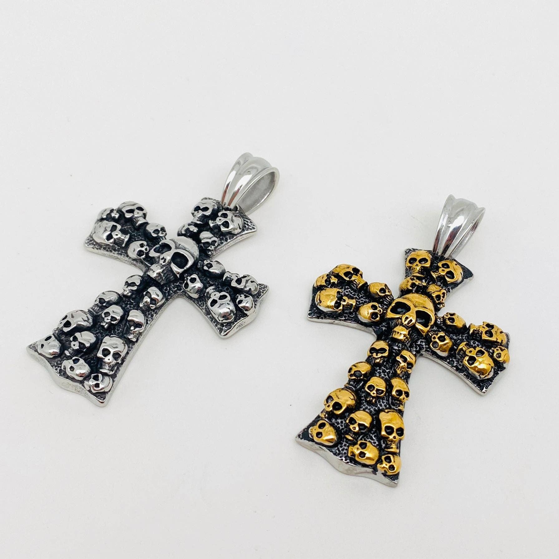 Wholesale Punk Dense Skull Cross Stainless Steel Pendant - MJ/MNP