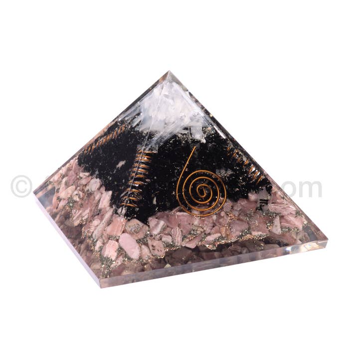 Rodocrosita/Turmalina Preto/Sticks Selenite Pirâmide 90 mm por atacado de Friendly Crystals