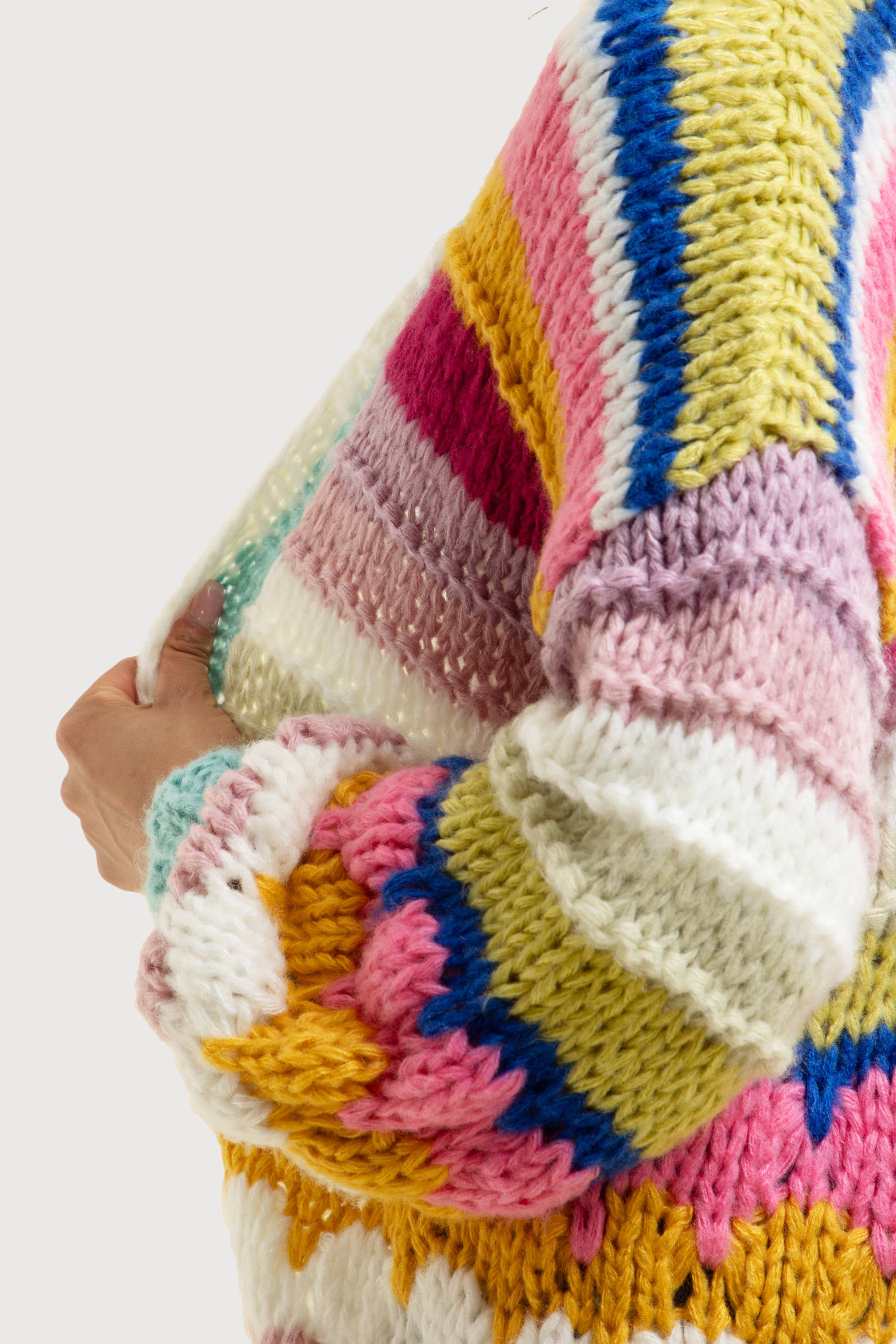 SAACHI - Wholesale Cardigan - Women's - Knitted Rainbow Bubble Stitch Cardigan3