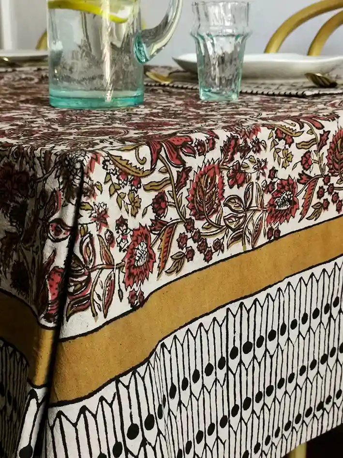 Nayda Diaries - Wholesale Tablecloth - Indian plaid Agra printed block print flower table tablecloth8