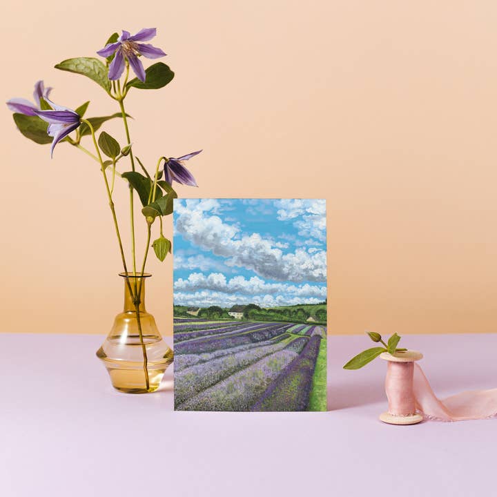 Charlotte Stone Art - Vente Carte de vœux classique - Carte de vœux Champs de Lavande-Art Éco Fleurs Colorées