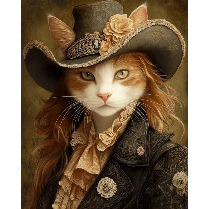 Mowbi - Venta al por mayor Ilustración - Impresiones de Arte de Pared de Gata Vaquera "Kitty Kate" – Obra de Arte de 8″x10″ para Marco de 11″x14″
